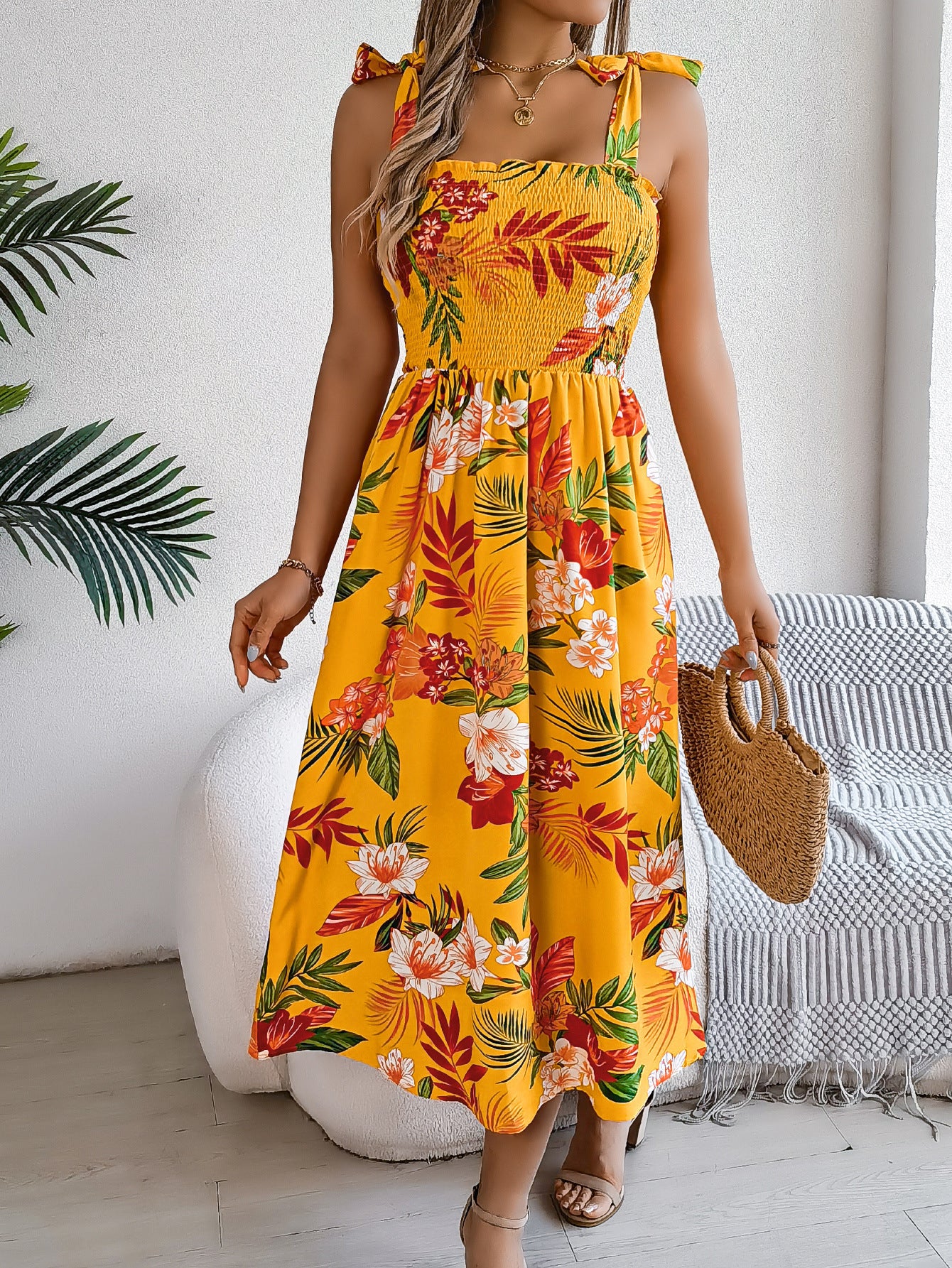 „Marina“ – Sommerkleid mit Blumenprint Korsagen-Top