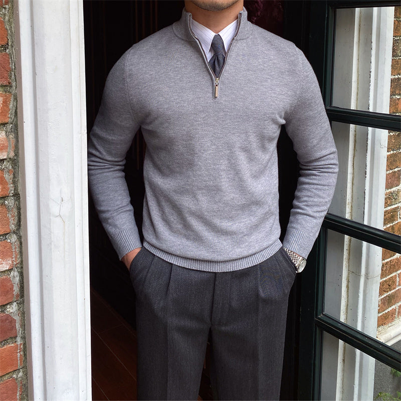 Strickpullover mit Stehkragen & Reißverschluss