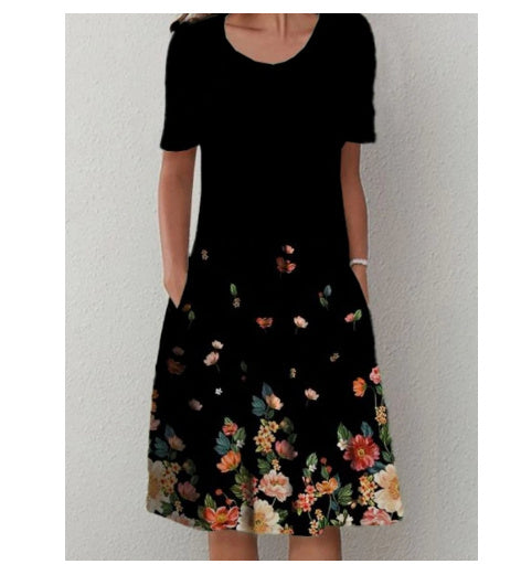 Lina“ – Freizeitkleid mit Print & Rundhalsausschnitt