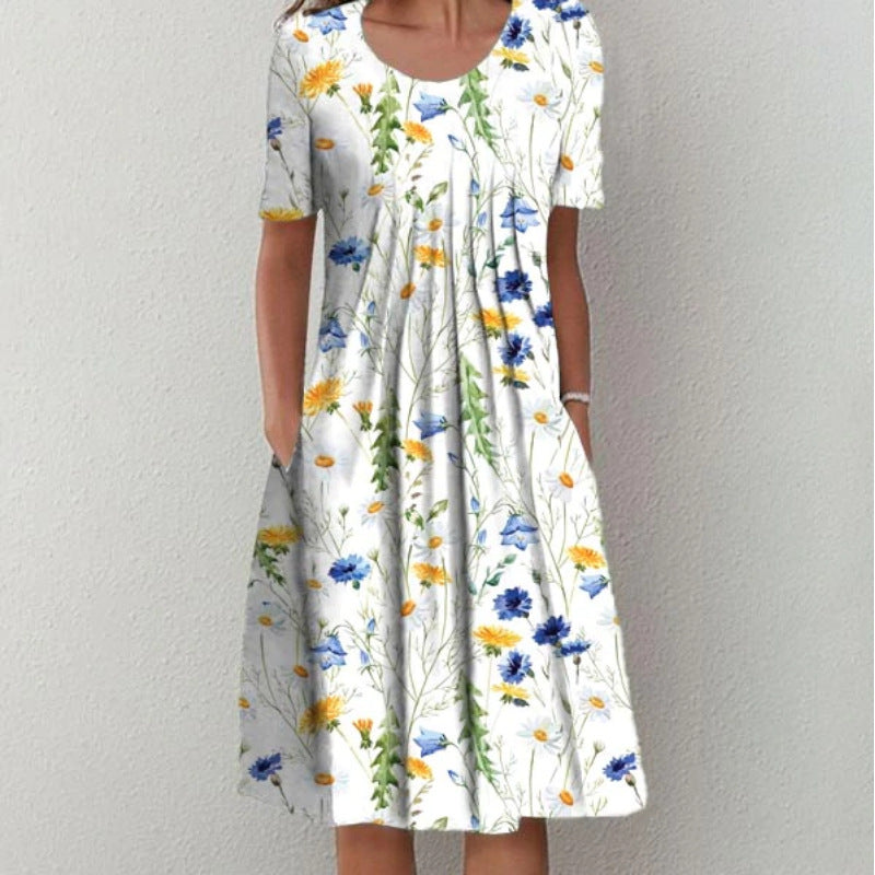 Lina“ – Freizeitkleid mit Print & Rundhalsausschnitt