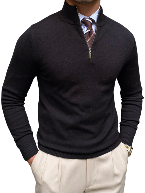 Strickpullover mit Stehkragen & Reißverschluss