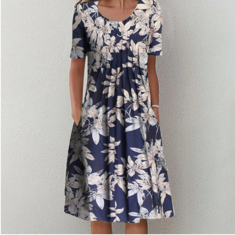 Lina“ – Freizeitkleid mit Print & Rundhalsausschnitt