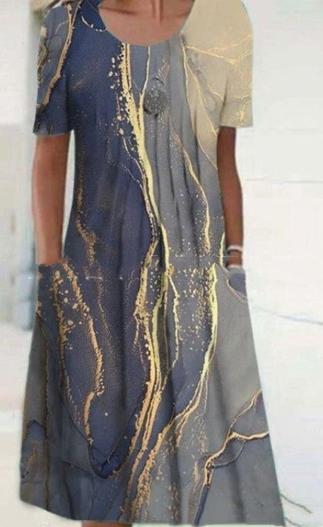 Lina“ – Freizeitkleid mit Print & Rundhalsausschnitt