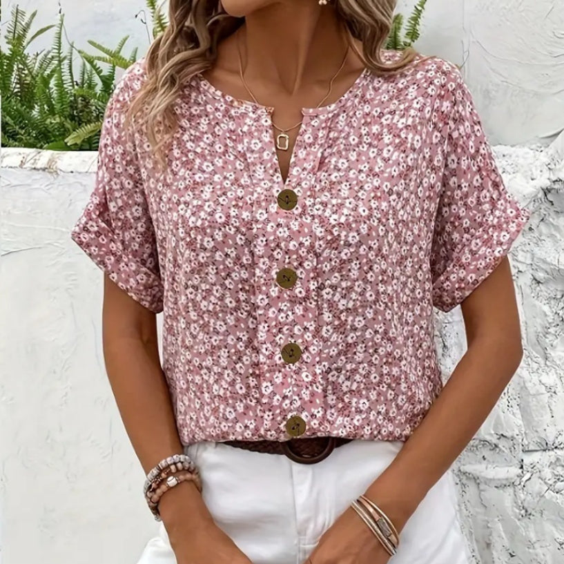 Mara“ – Jacquard T-Shirt mit V-Ausschnitt