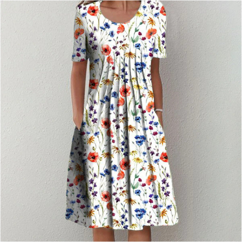 Lina“ – Freizeitkleid mit Print &amp; Rundhalsausschnitt