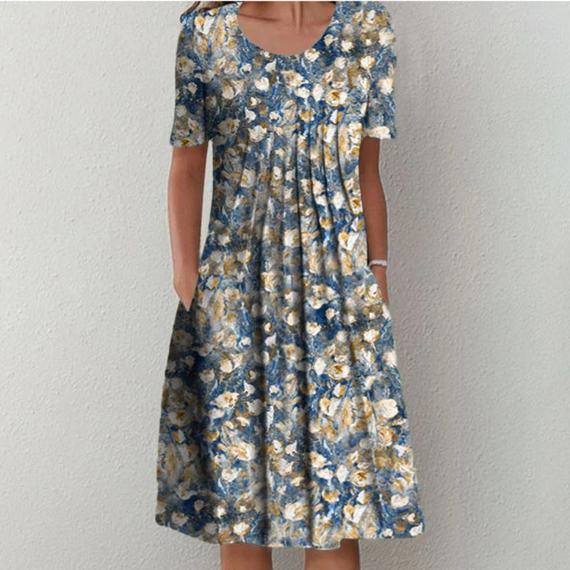 Lina“ – Freizeitkleid mit Print &amp; Rundhalsausschnitt