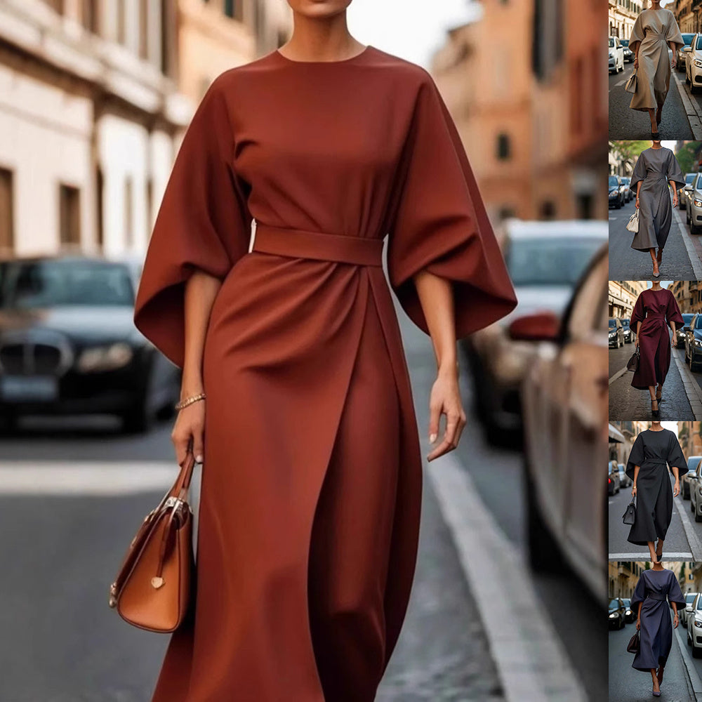 „Amelia“ – Elegantes Kleid mit Fledermausärmeln &amp; Taillengürtel