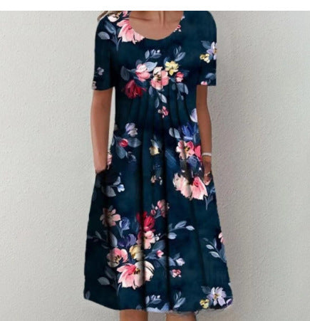 Lina“ – Freizeitkleid mit Print &amp; Rundhalsausschnitt