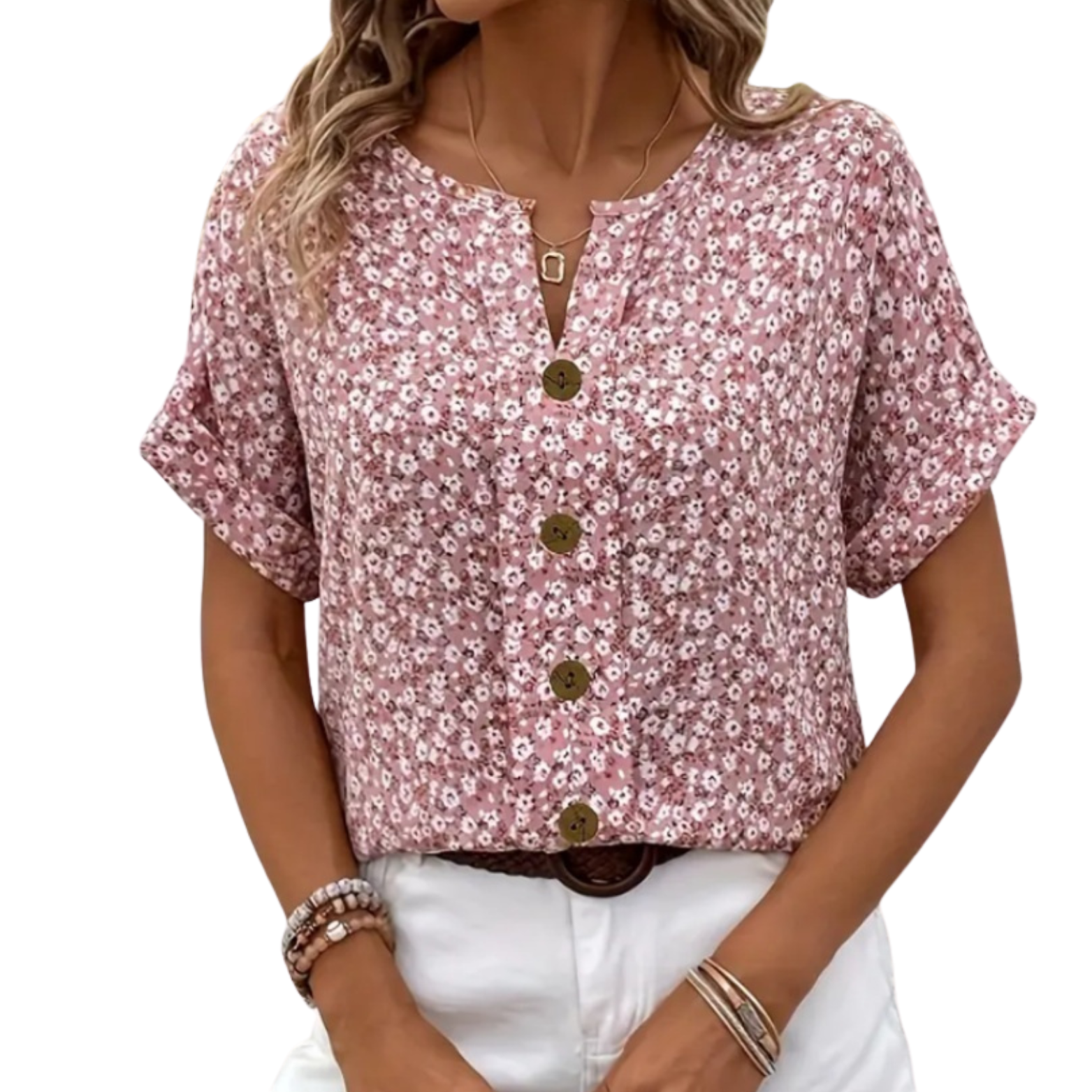 Mara“ – Jacquard T-Shirt mit V-Ausschnitt